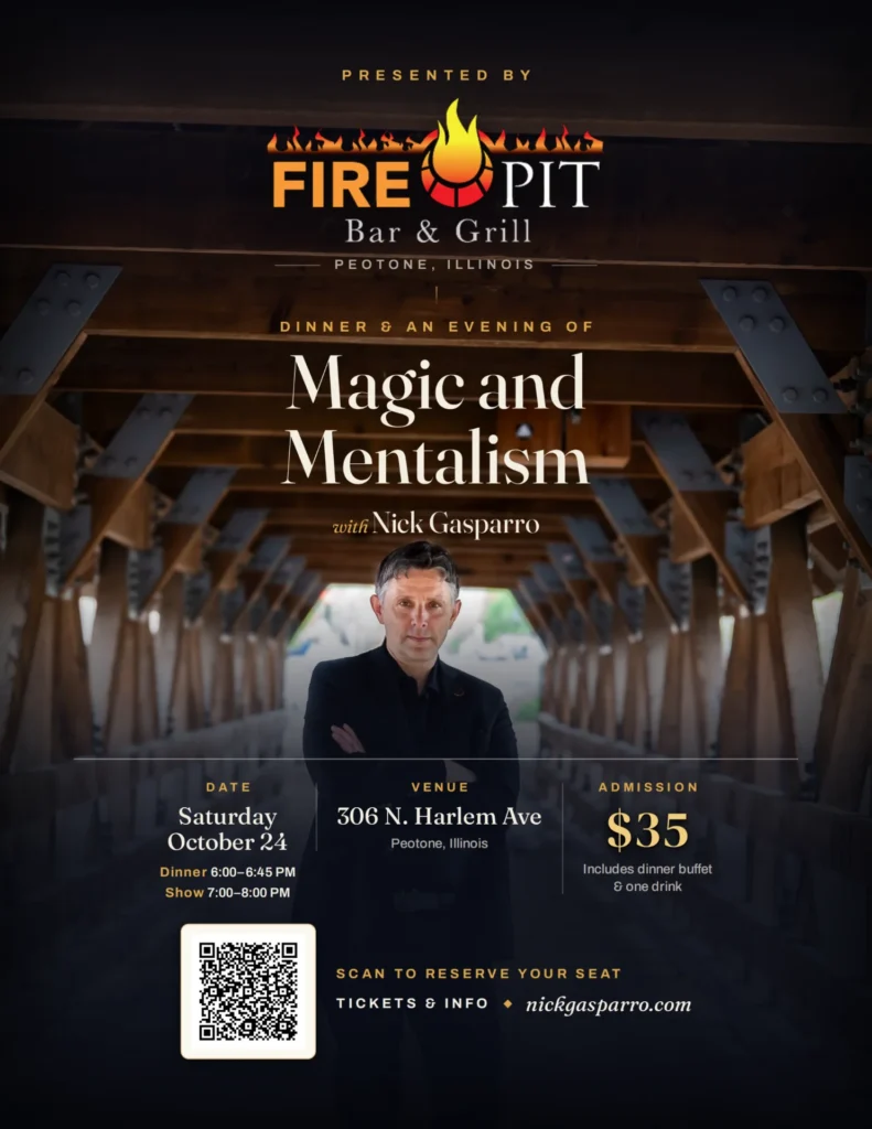 Fire Pit Bar & Grill poster for An Evening of Magic and Mentalism with Nick Gasparro